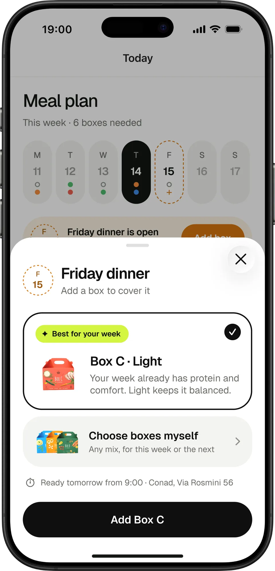Add a box to an uncovered dinner, with a suggested box.