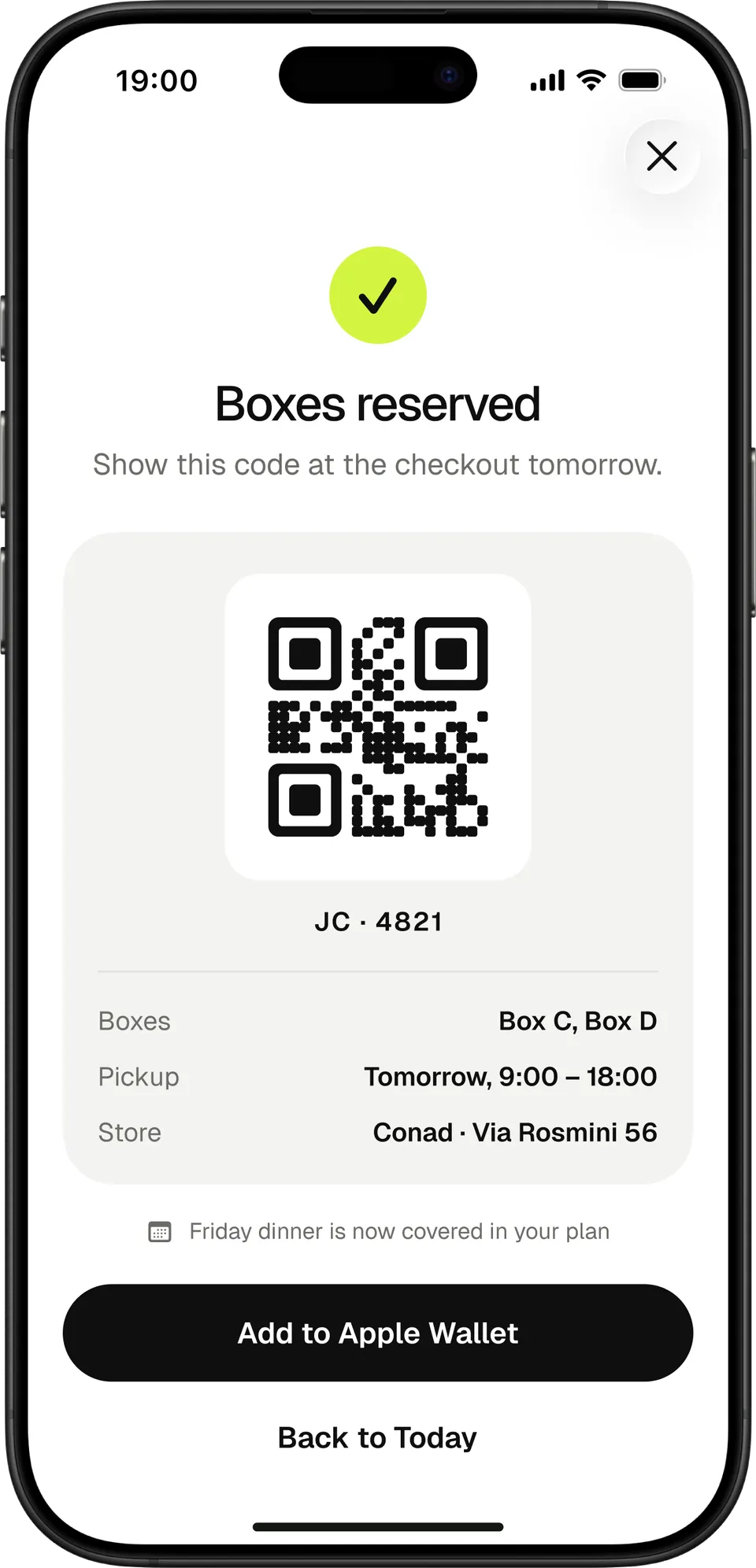 Boxes reserved, with the code to show at checkout.